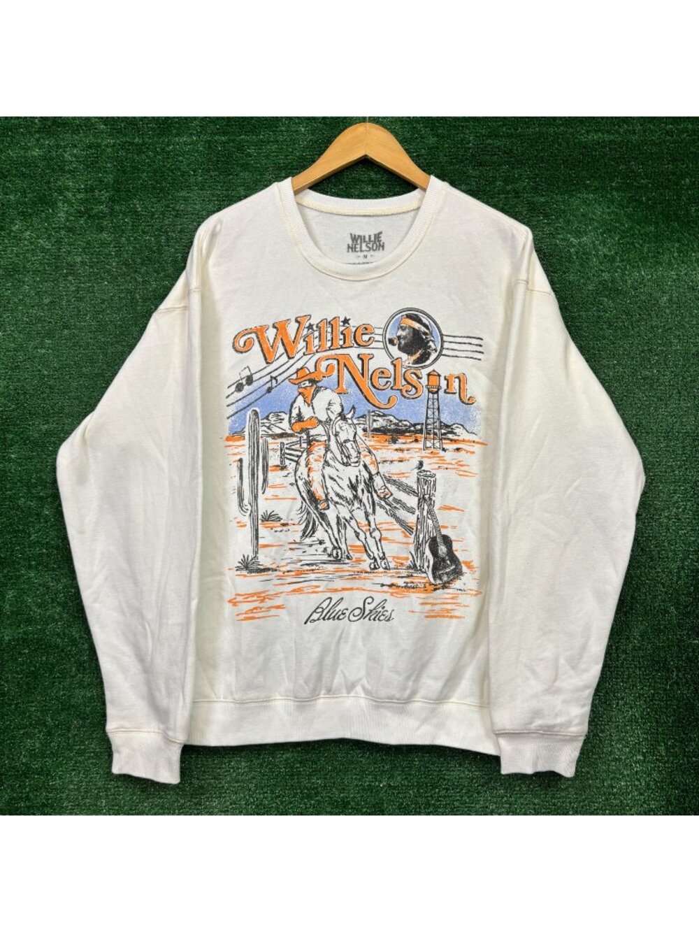 Willie Nelson Blue Skies Country Oversized Crewneck Sweater Size Medium